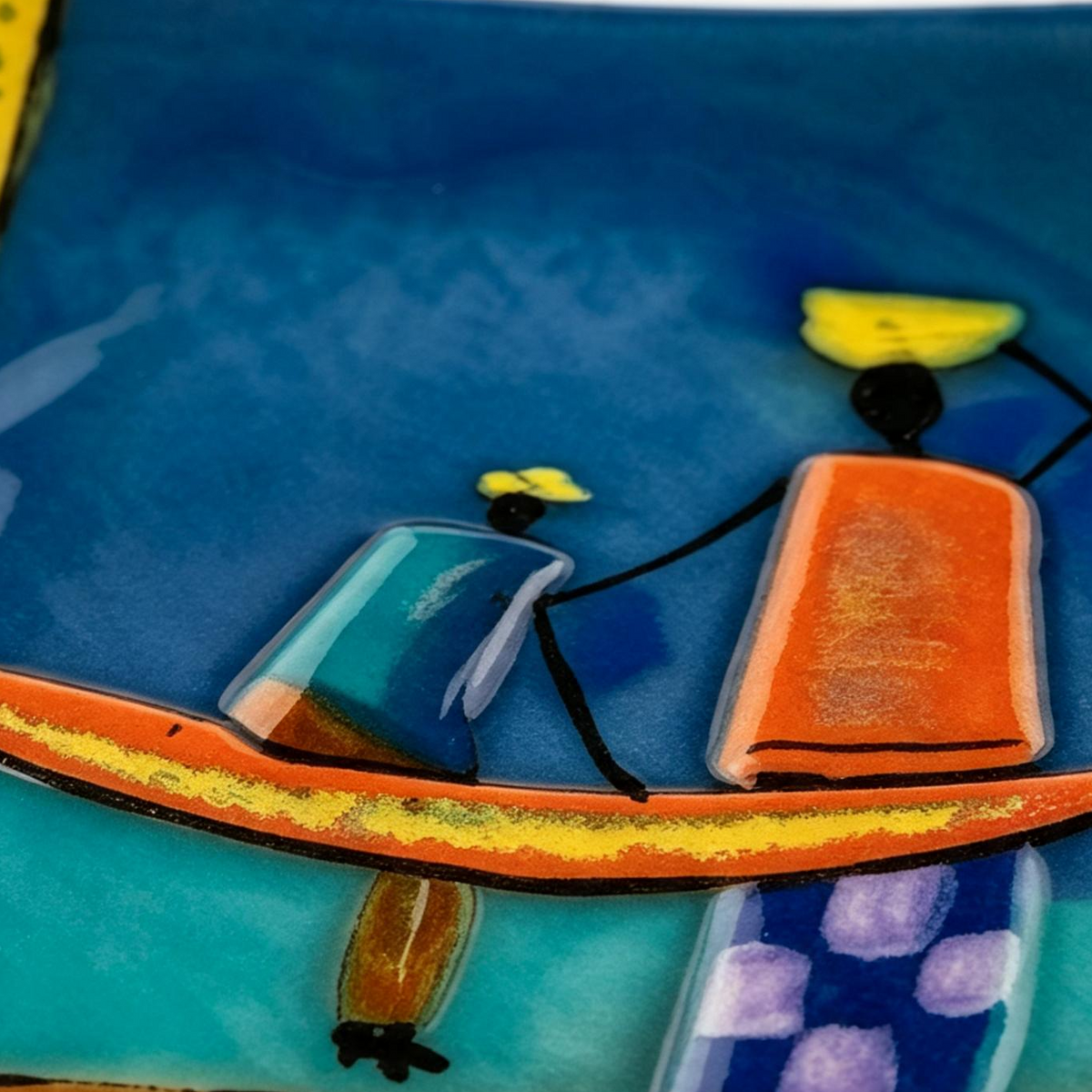 Handmade Fused Glass Art Plate — African Village Scene