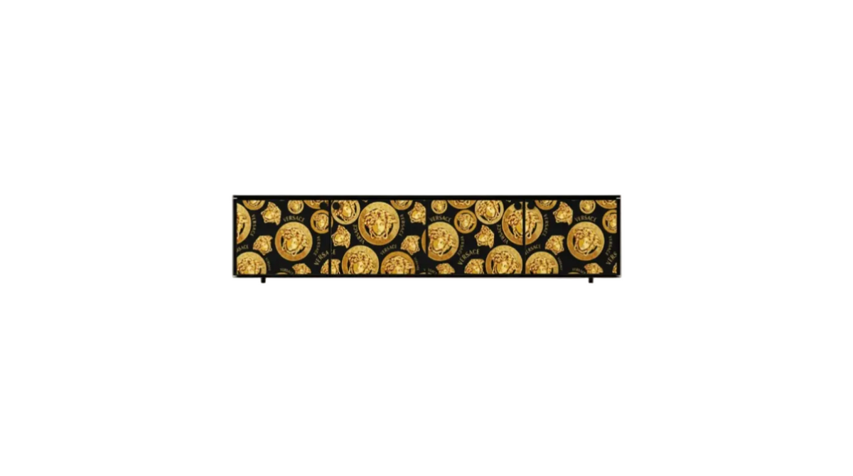 Designer Inspired TV Stand Black Wood Gold Medusa Head