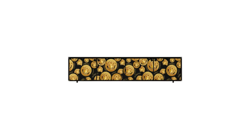 Designer Inspired TV Stand Black Wood Gold Medusa Head