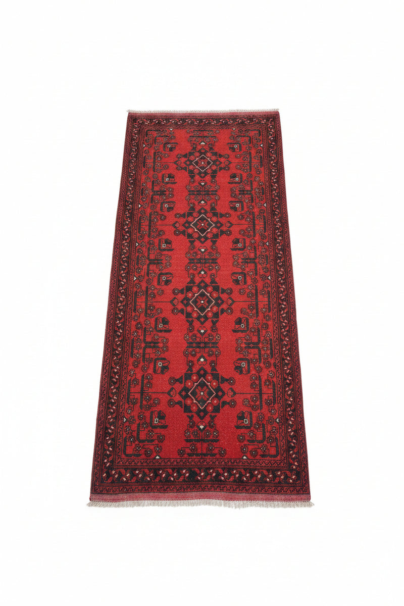 Authentic Hand-Knotted Afghan Mohamedi Runner Rug | 200cm × 80cm | Geometric | Traditional