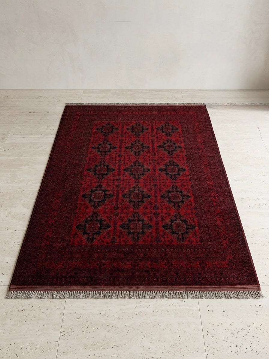 Authentic Hand-Knotted Afghan Mohamedi Rug | 350cm × 250cm | Geometric | c.1960s