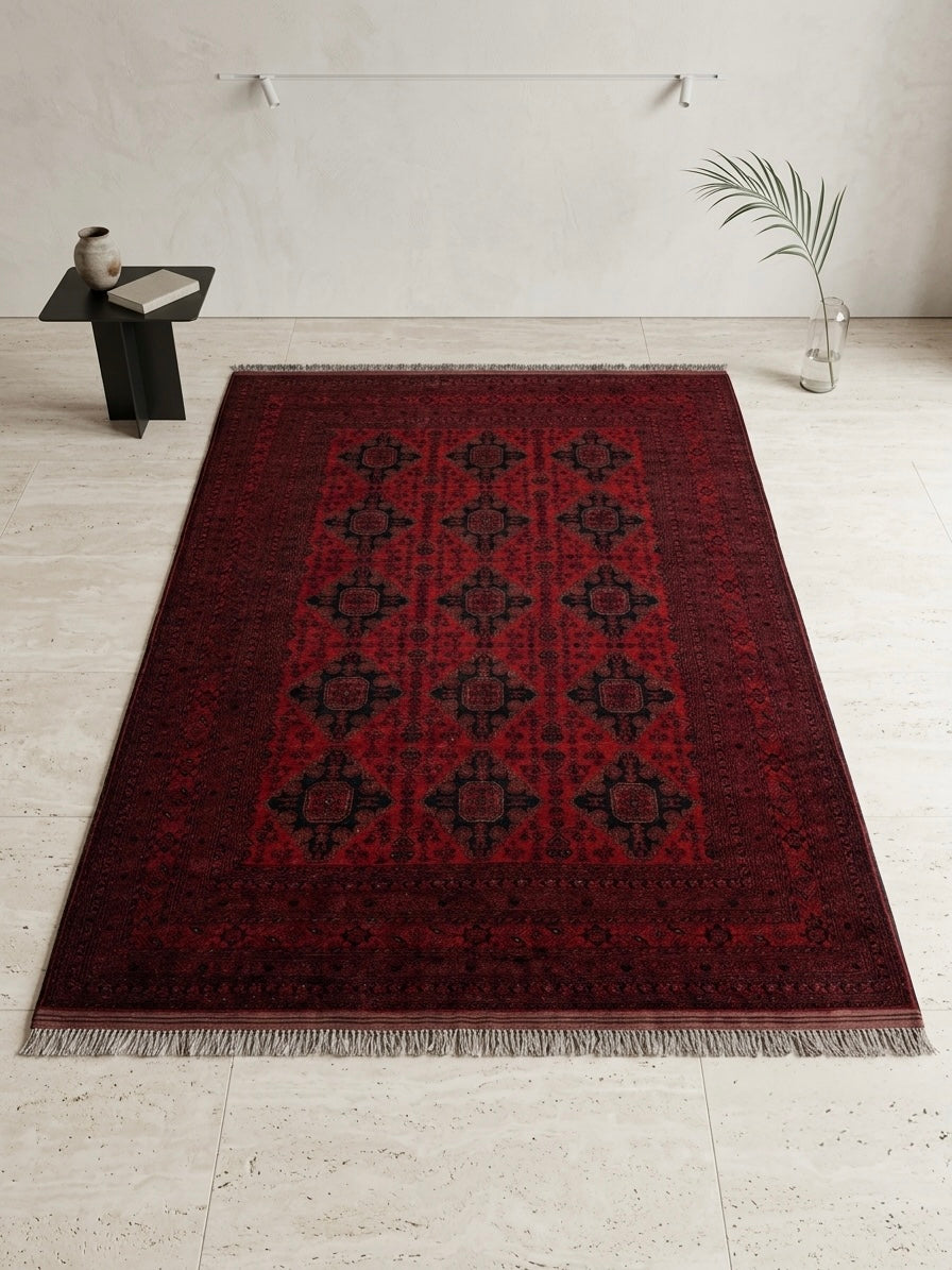 Authentic Hand-Knotted Afghan Mohamedi Rug | 350cm × 250cm | Geometric | c.1960s