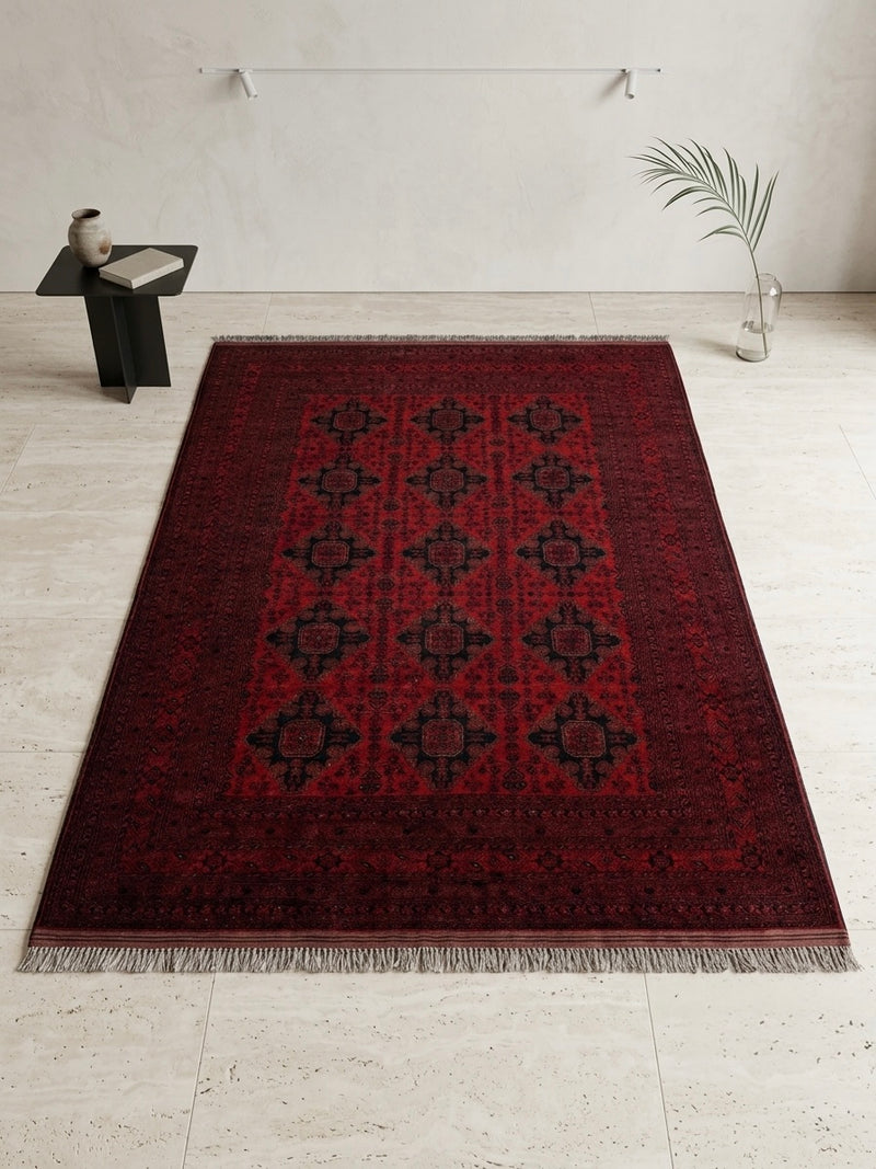 Authentic Hand-Knotted Afghan Mohamedi Rug | 350cm × 250cm | Geometric | c.1960s
