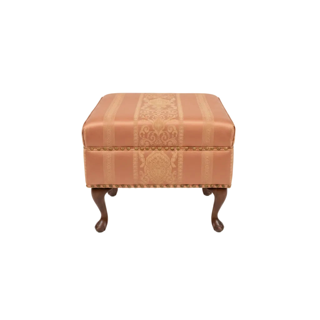 Versace - Style Neoclassical Ottoman - Terracotta & Gold Greek Key