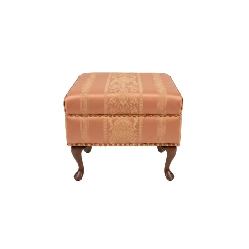 Versace - Style Neoclassical Ottoman - Terracotta & Gold Greek Key