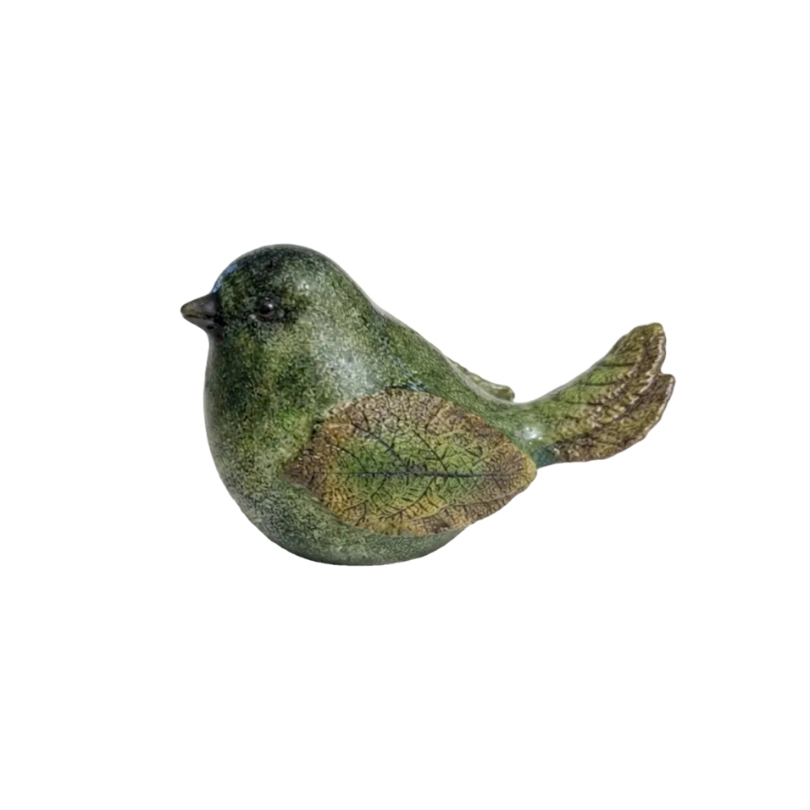 Green Ceramic Bird Figurine With Leaf Texture