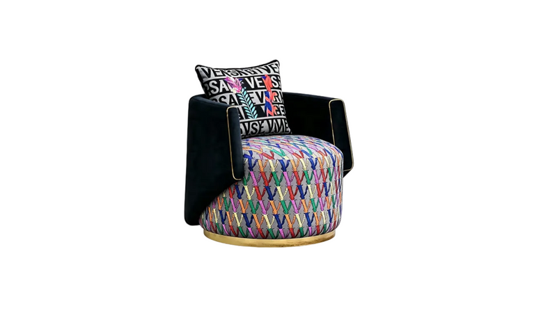 Designer Inspired Swivel Armchair Black Velvet Geometric