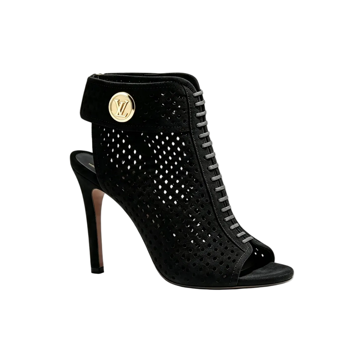 Louis Vuitton Black Suede Perforated Peep-Toe Stiletto