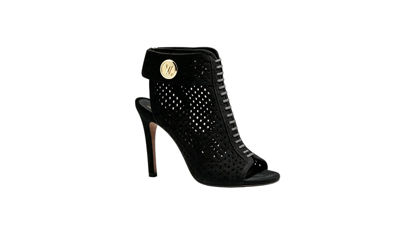 Louis Vuitton Black Suede Perforated Peep-Toe Stiletto