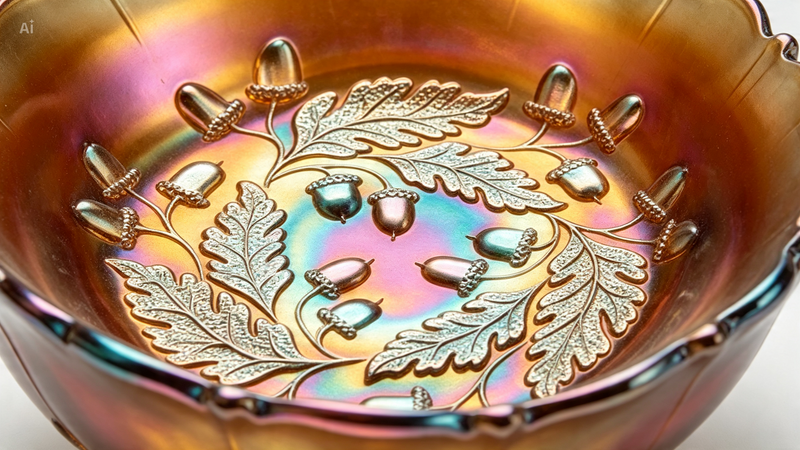 Antique Fenton Acorn Burrs Marigold Carnival Glass Bowl