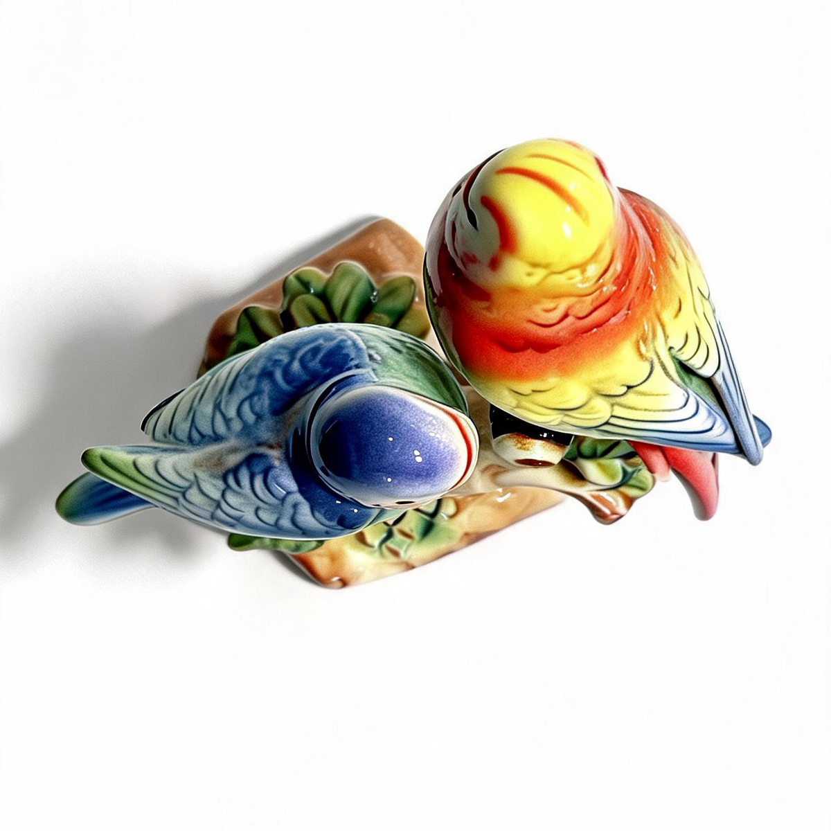 Vintage Love Birds Figurine Porcelain Budgerigar Parrots
