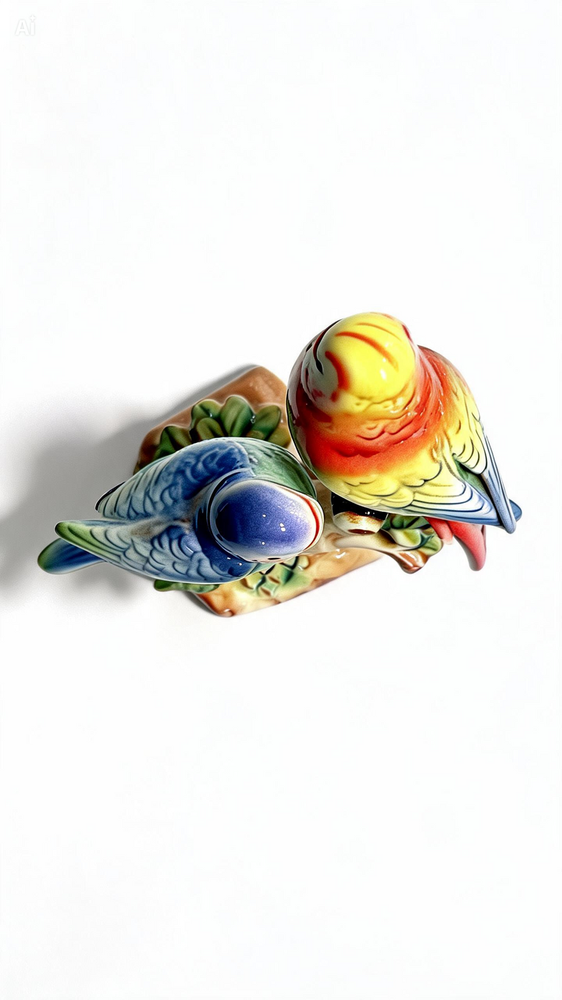 Vintage Love Birds Figurine Porcelain Budgerigar Parrots