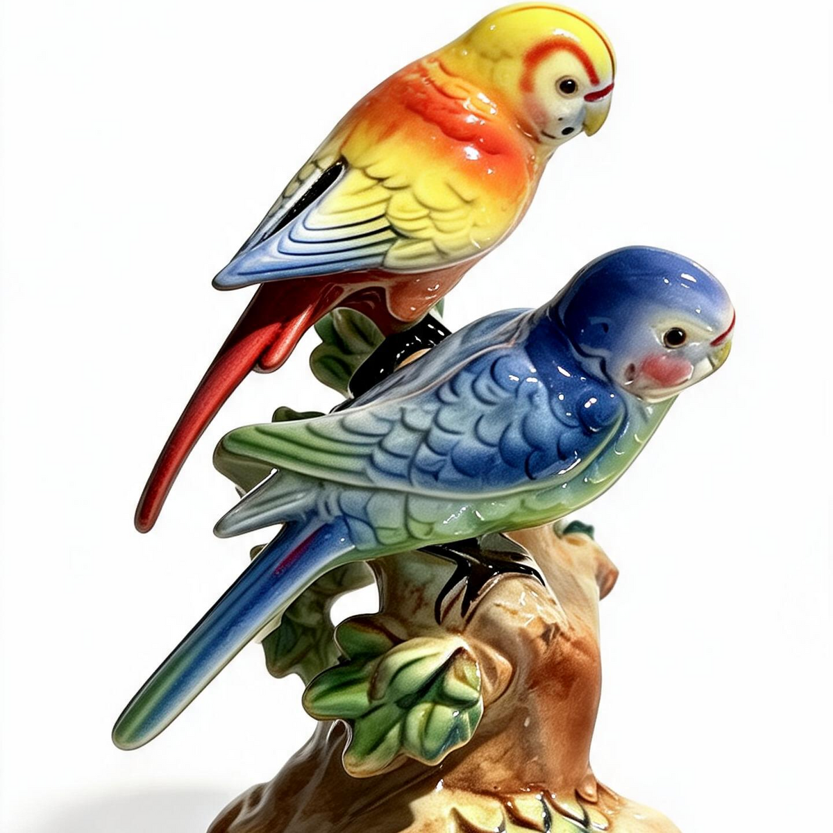 Vintage Love Birds Figurine Porcelain Budgerigar Parrots