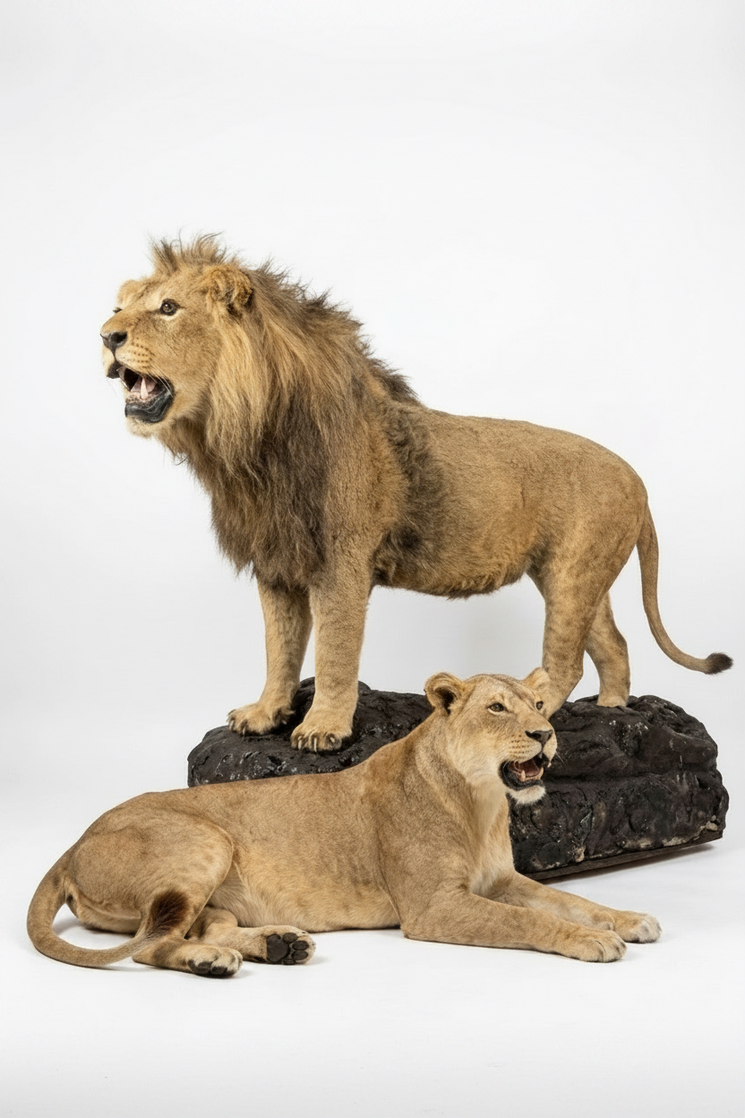Magnificent Vintage Lion & Lioness Taxidermy Pair