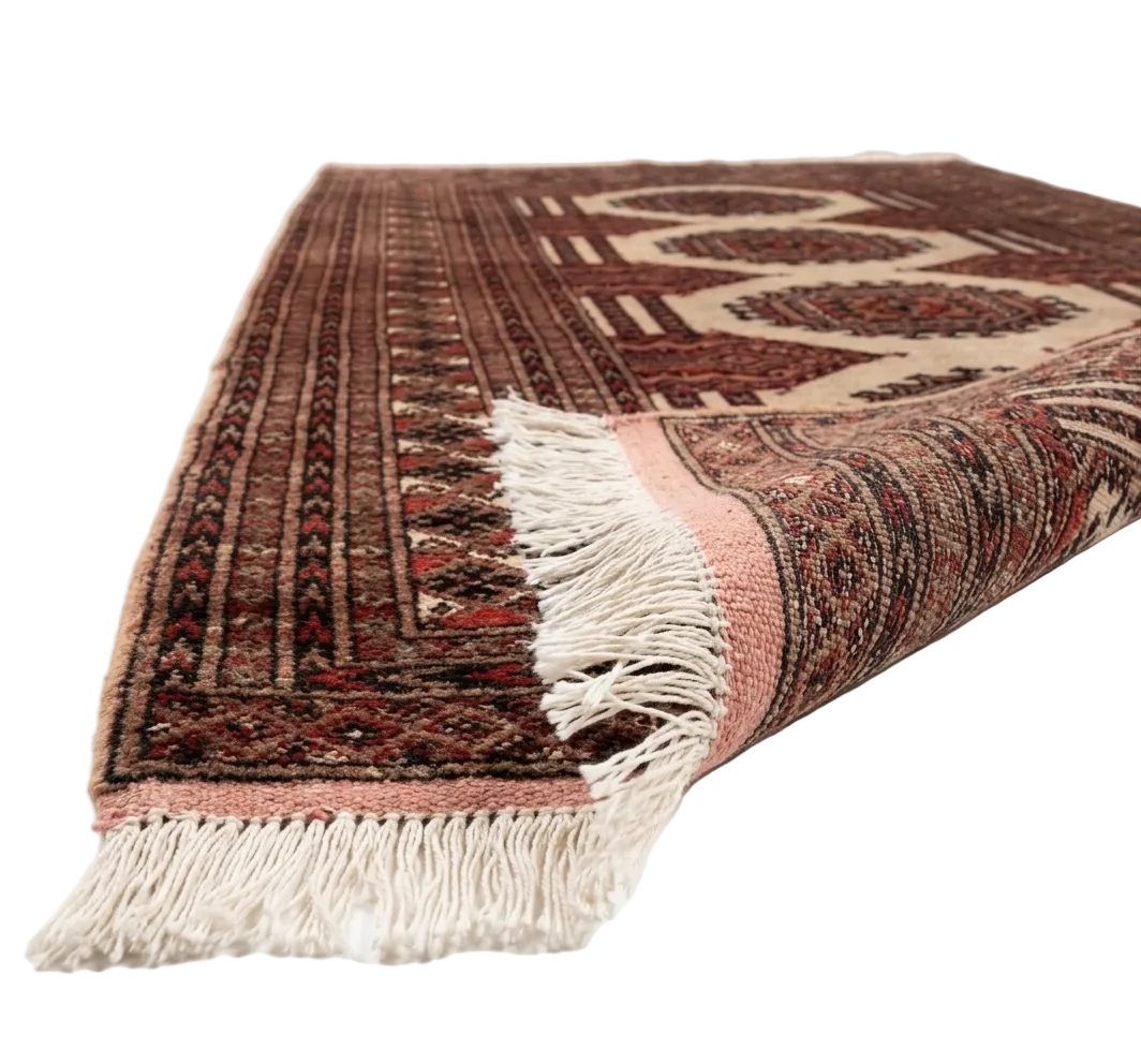 Vintage Turkmen Bukhara Hand-Knotted Wool Rug 125cm x 90cm – Afghan Tribal Geometric