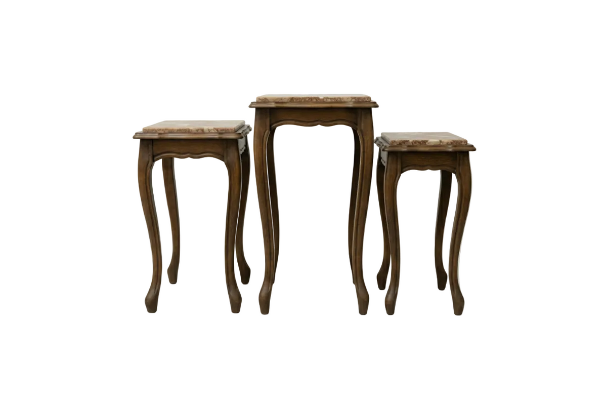 Louis XV Style Set of 3 Marble Top Nesting Tables