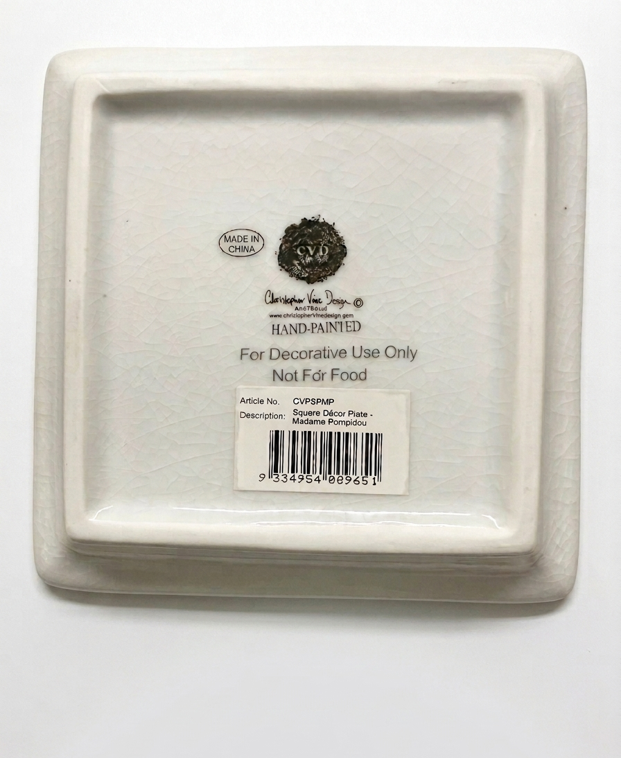 Christopher Vine Design "Madame Pompidou" Hand-Painted Square Decorative Plate | Floral Botanical | 12cm | c.2005