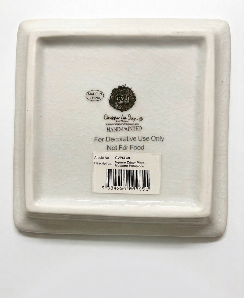 Christopher Vine Design "Madame Pompidou" Hand-Painted Square Decorative Plate | Floral Botanical | 12cm | c.2005