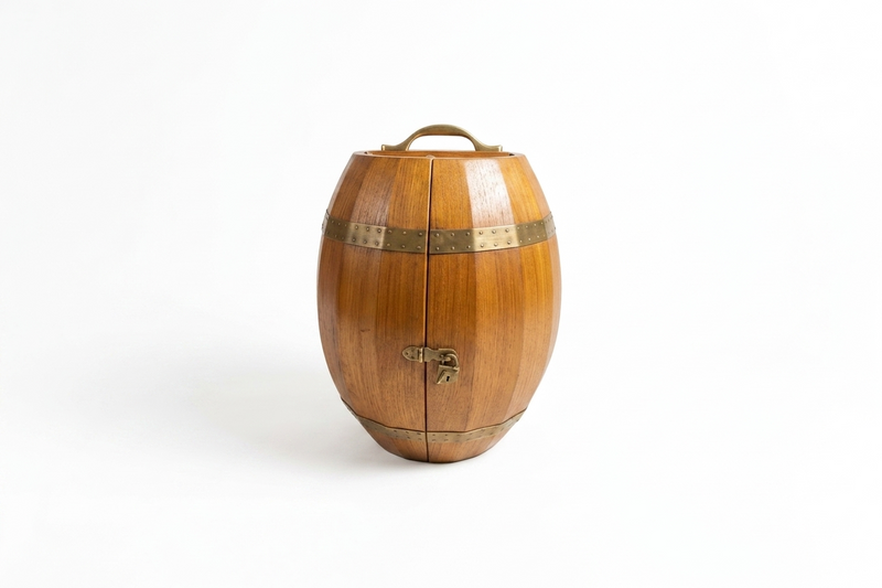 Vintage Mid-Century Modern Teak Barrel Wall Bar – Danish Style Liquor Cabinet