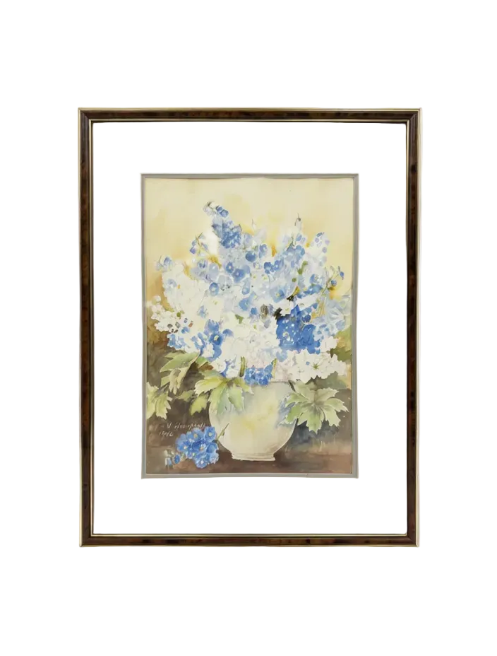 Original 1946 Watercolour Floral Vase Signed Hempseed