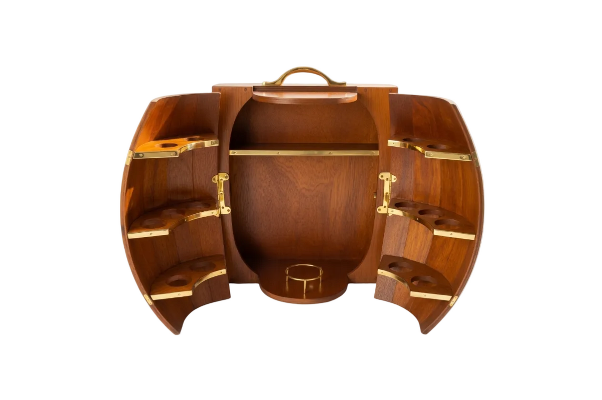 Vintage Mid-Century Modern Teak Barrel Wall Bar – Danish Style Liquor Cabinet