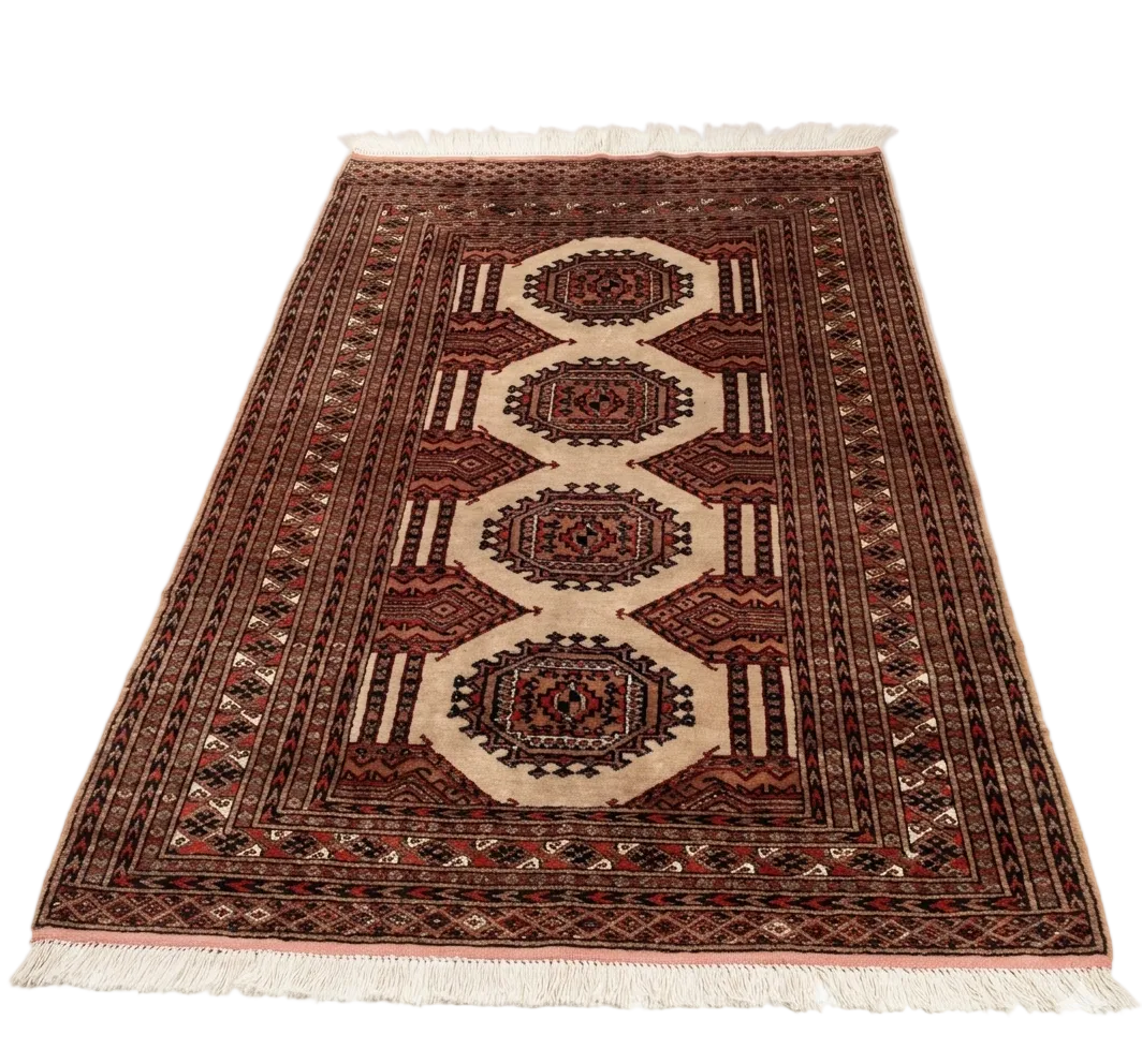 Vintage Turkmen Bukhara Hand-Knotted Wool Rug 125cm x 90cm – Afghan Tribal Geometric