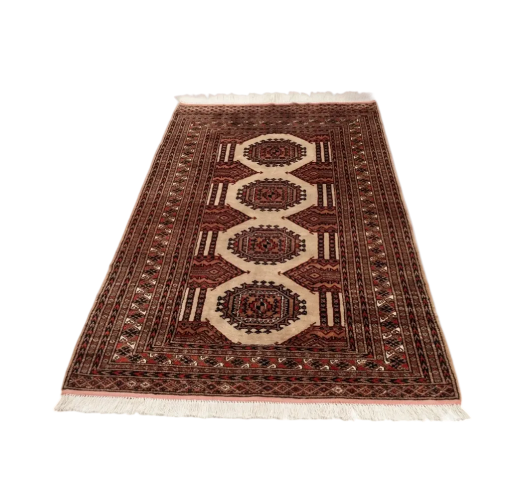 Vintage Turkmen Bukhara Hand-Knotted Wool Rug — 125x90cm