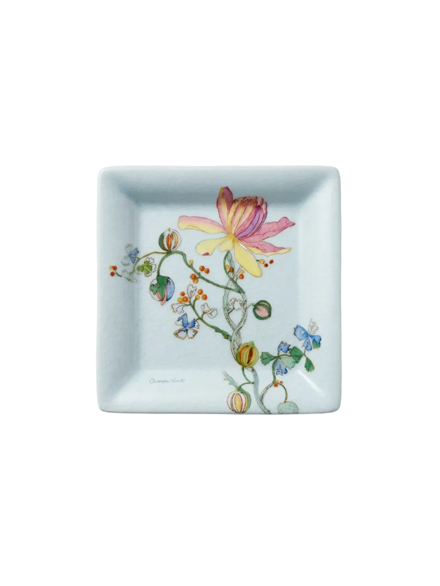 Christopher Vine Design "Madame Pompidou" Hand-Painted Square Decorative Plate | Floral Botanical | 12cm | c.2005
