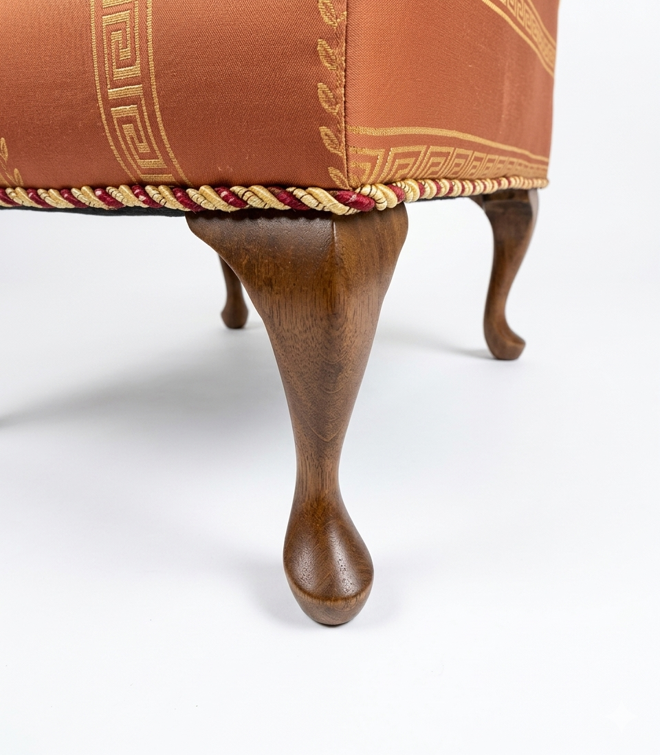 Versace - Style Neoclassical Ottoman - Terracotta & Gold Greek Key