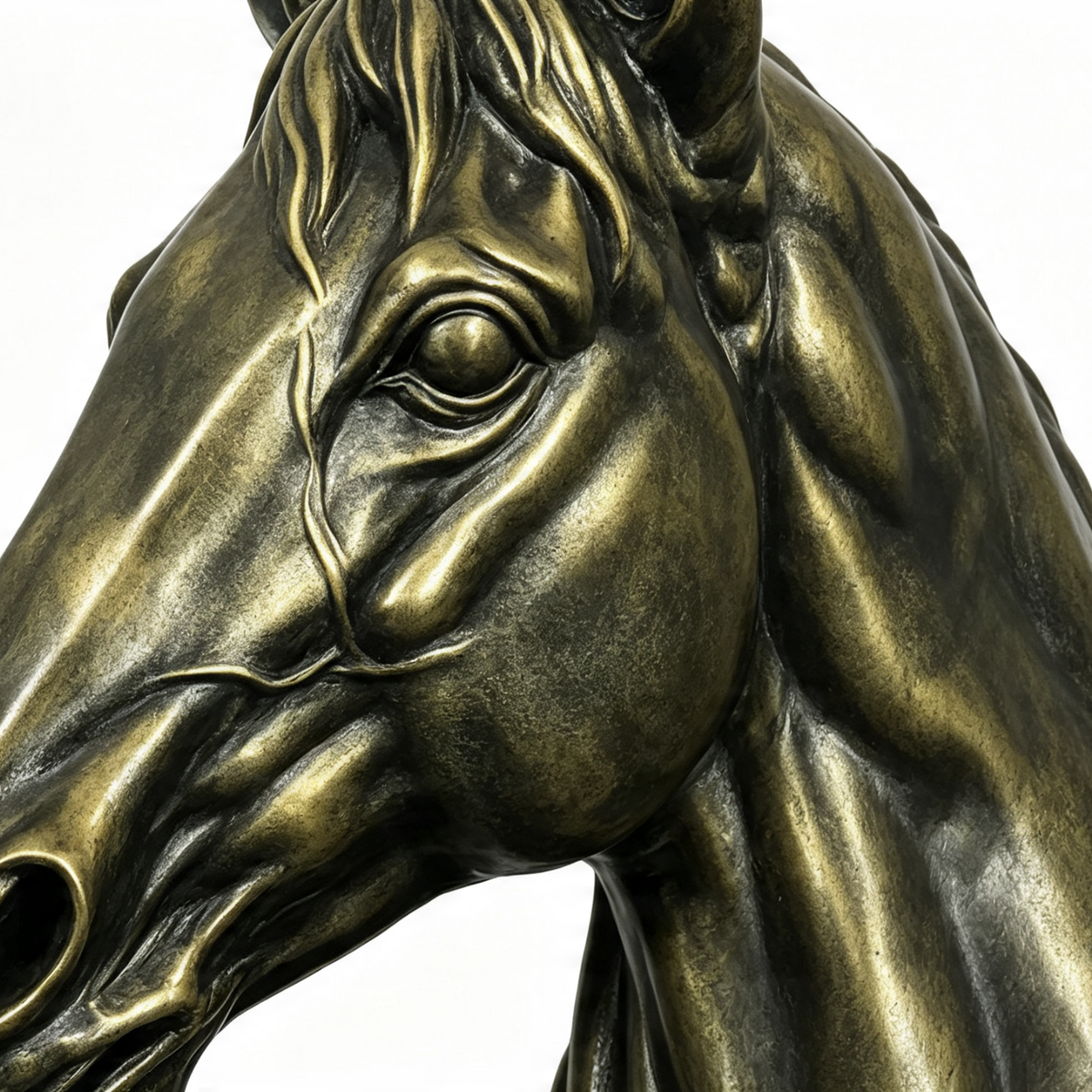 Large Faux Bronze Horse Head Sculpture Equestrian Decor