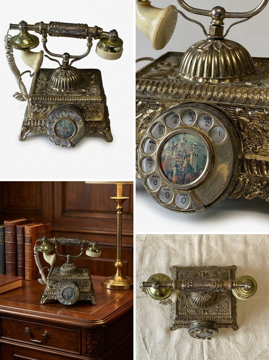 Vintage Ornate Brass Rotary Telephone – Antique Style