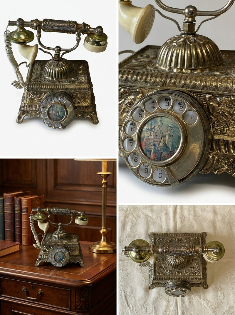 Vintage Ornate Brass Rotary Telephone – Antique Style