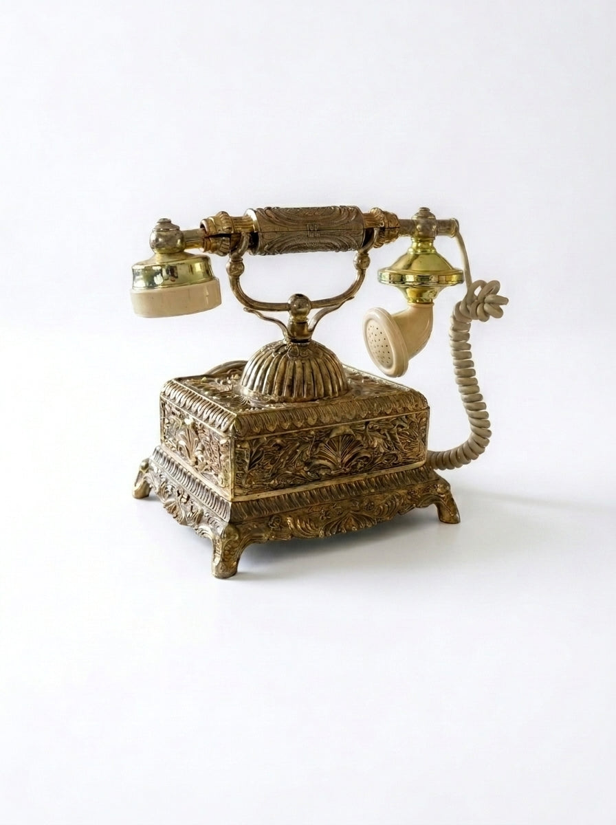 Vintage Ornate Brass Rotary Telephone – Antique Style
