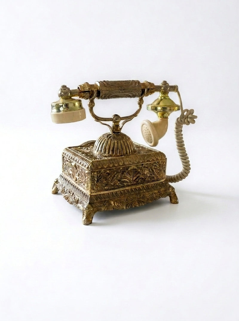 Vintage Ornate Brass Rotary Telephone – Antique Style