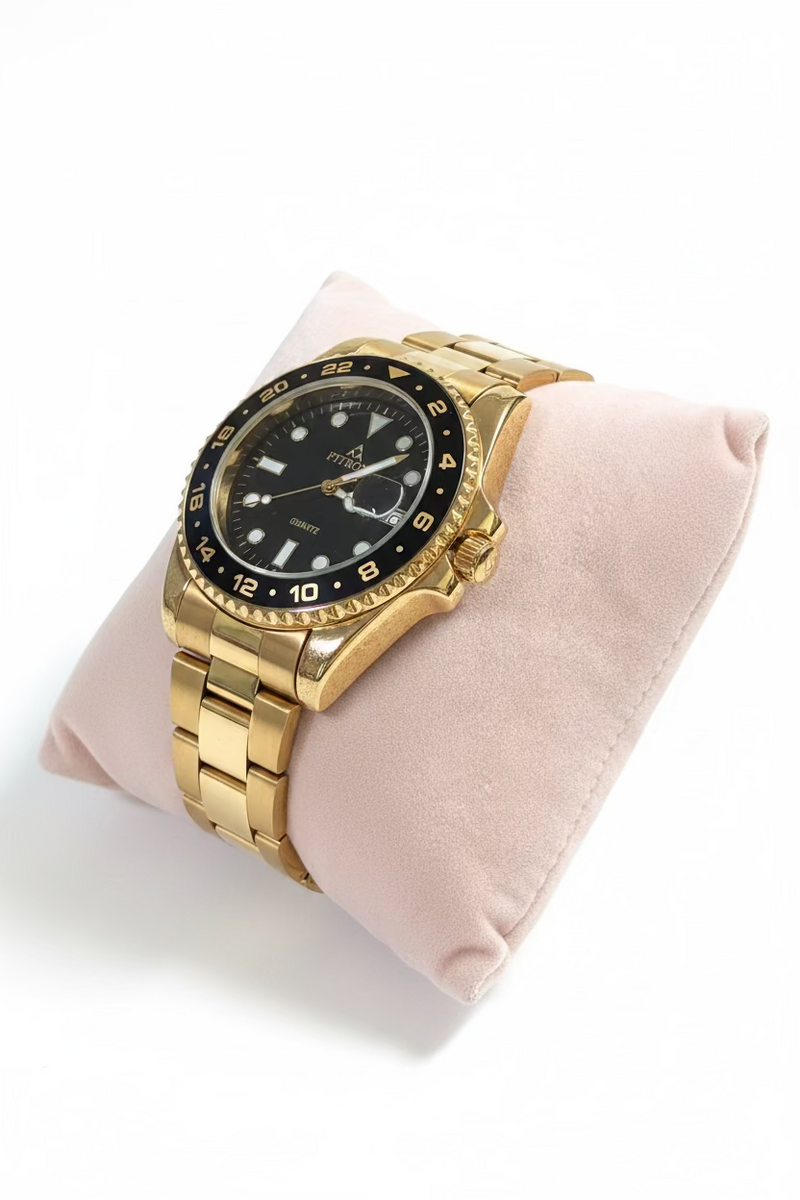Fitron Quartz Men's Dress Watch — Gold, Black Dial