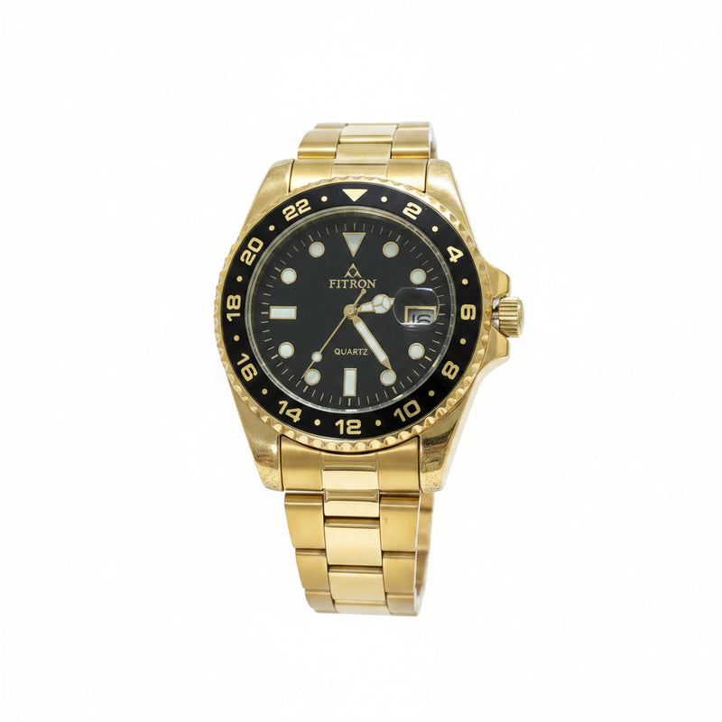 Fitron Quartz Men's Dress Watch — Gold, Black Dial