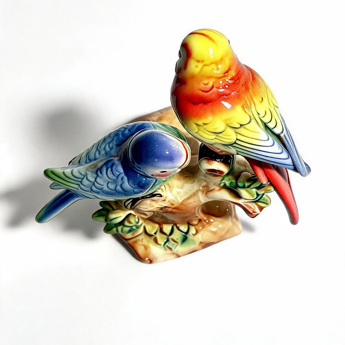 Vintage Love Birds Figurine Porcelain Budgerigar Parrots