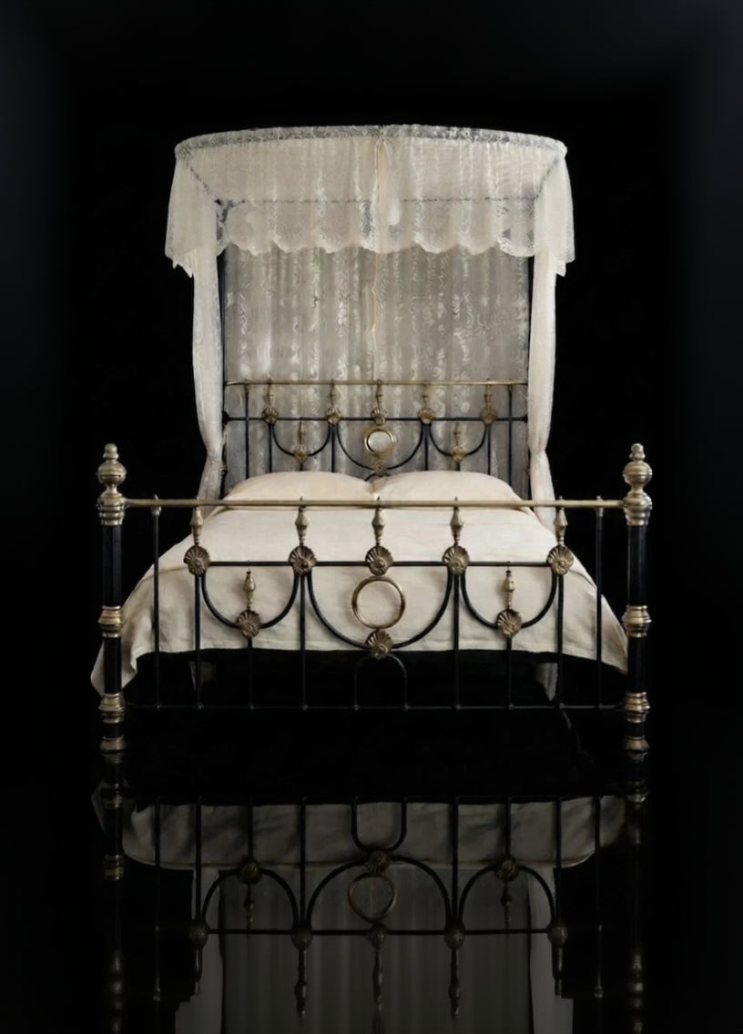 Antique Victorian Brass & Cast Iron Half Tester Bed