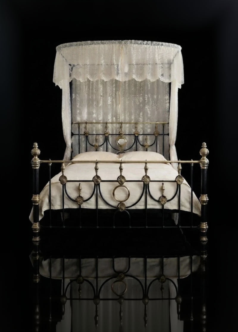 Antique Victorian Brass & Cast Iron Half Tester Bed