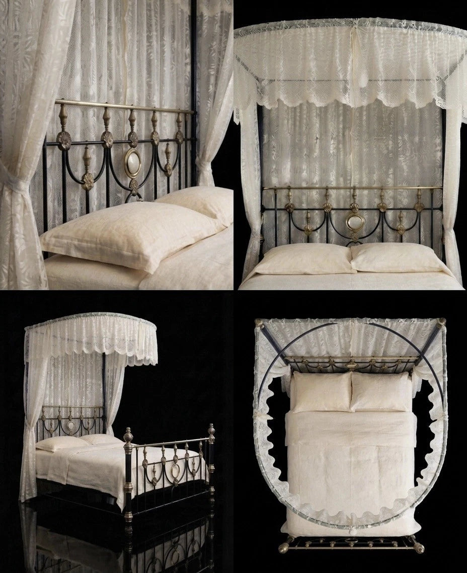 Antique Victorian Brass & Cast Iron Half Tester Bed