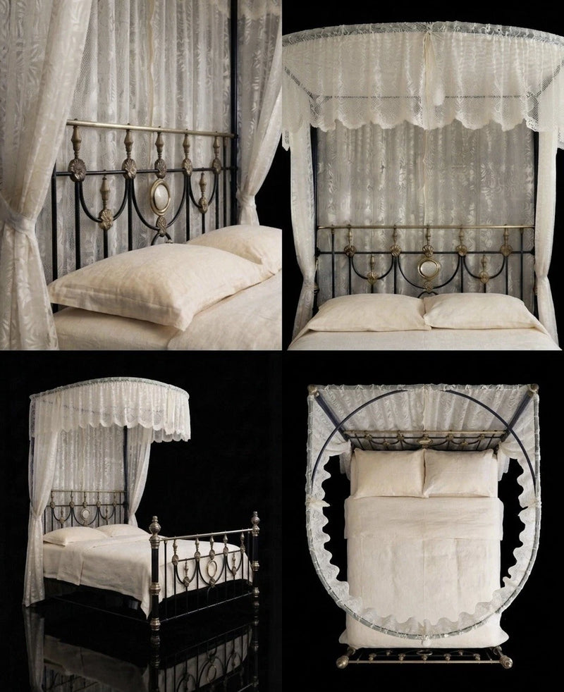 Antique Victorian Brass & Cast Iron Half Tester Bed