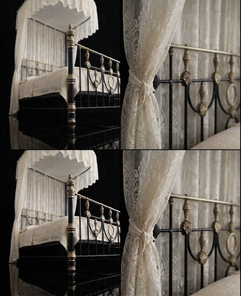 Antique Victorian Brass & Cast Iron Half Tester Bed