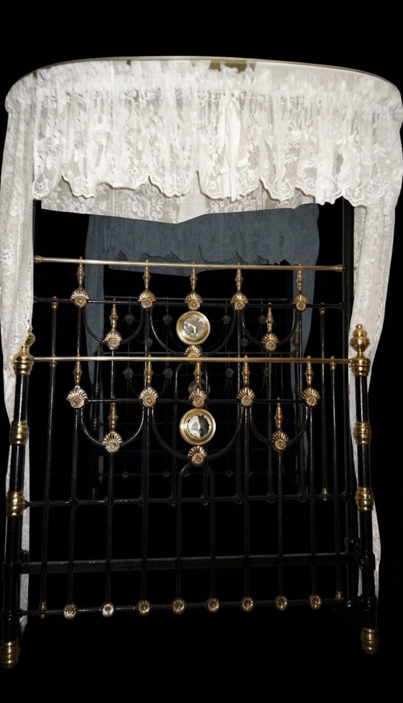 Antique Victorian Brass & Cast Iron Half Tester Bed