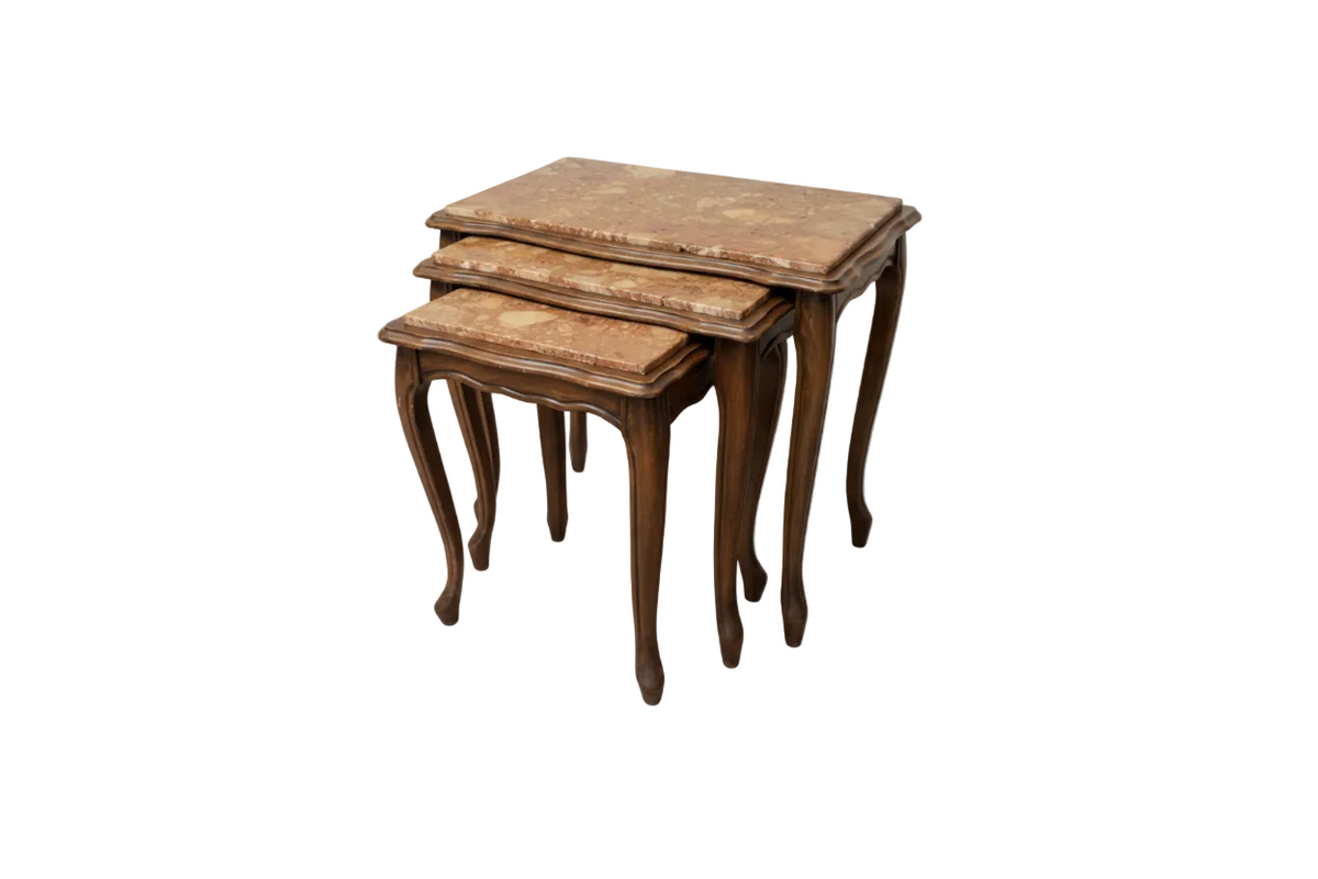 Louis XV Style Set of 3 Marble Top Nesting Tables