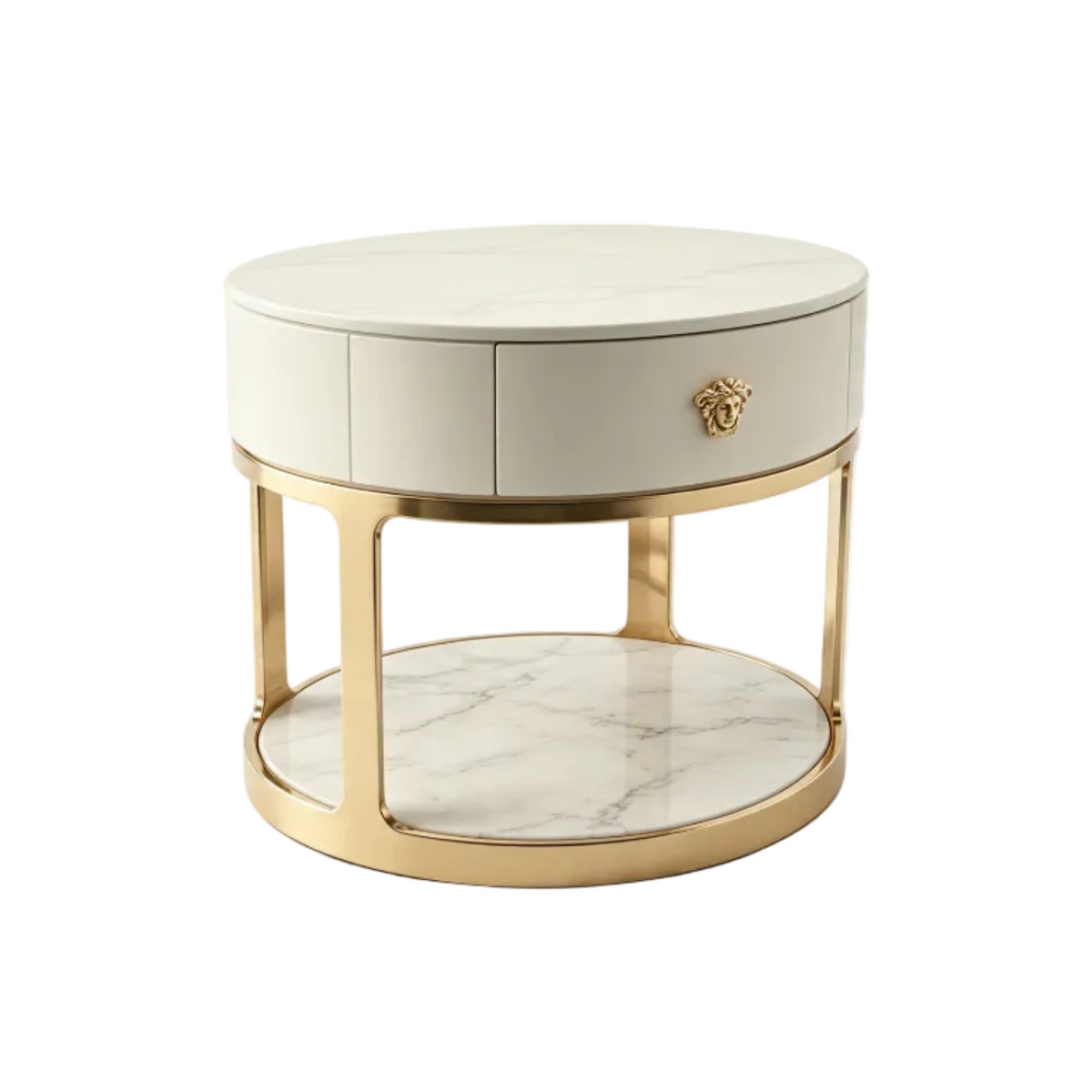 Pair Designer Inspired Bedside Tables Medusa Head