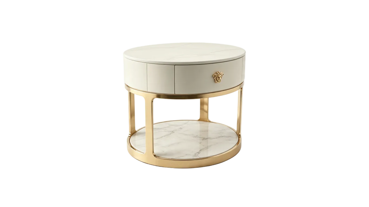 Pair Designer Inspired Bedside Tables Medusa Head