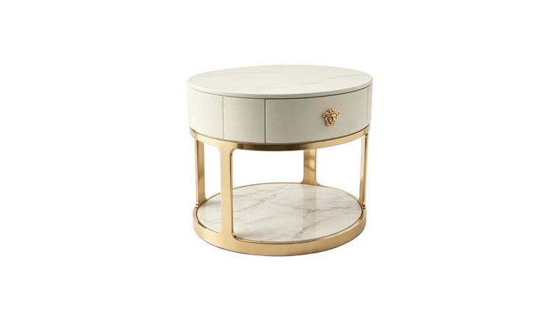 Pair Designer Inspired Bedside Tables Medusa Head
