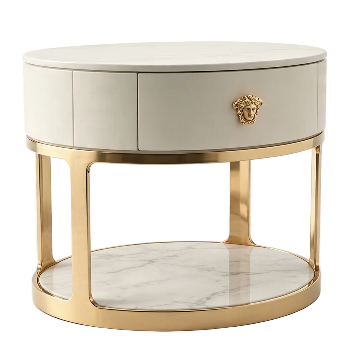 Pair Designer Inspired Bedside Tables Medusa Head