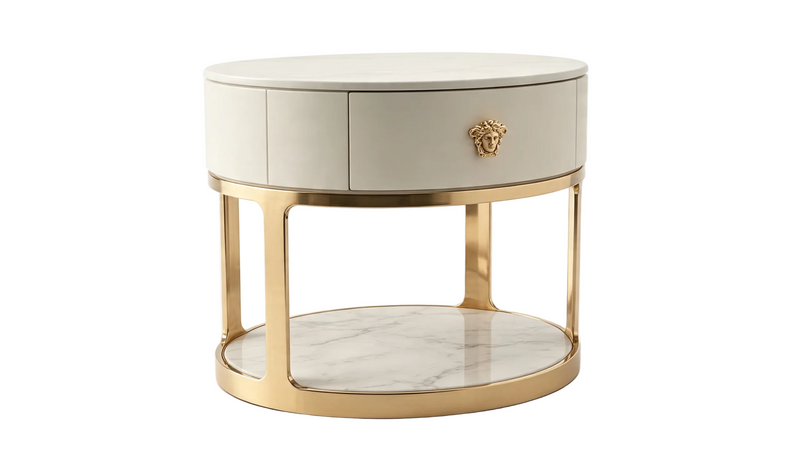 Pair Designer Inspired Bedside Tables Medusa Head