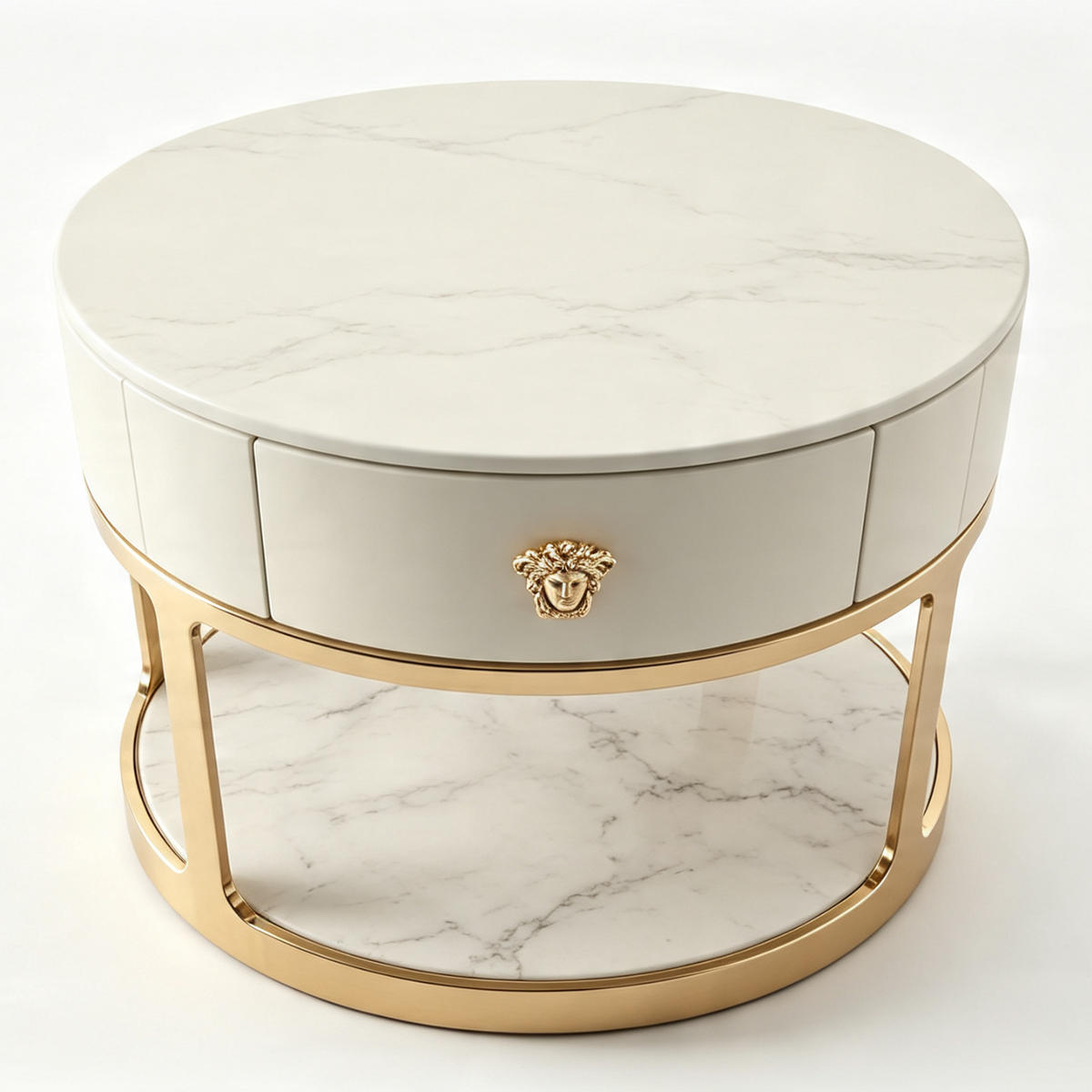 Pair Designer Inspired Bedside Tables Medusa Head
